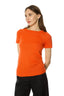 Model wearing an Orange Cashmere-Silk Short Sleeve Top 