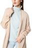 A model wearing a Beige Kid Mohair and Merino Wool Blend Longline Cardigan, detailed view