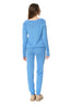 Model wearing a Blue Merino Wool-Blend Trousers and matching jumper, back view