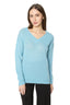 Model wearing Sky Blue Baby Alpaca Blend V-Neck Jumper