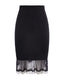 Black pencil skirt with lace hem on a white background