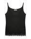 Black tank top with lace trim on a white background