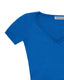 Blue short-sleeve top with a V-neck, detail view