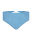 Blue merino wool triangle scarf with lace trim, flat front view by Roksolana.