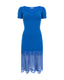 Blue merino-mohair dress with lace hem