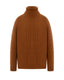 Brown merino-cashmere blend turtleneck jumper with braided cable pattern by Roksolana.