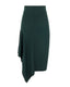 Asymmetric green midi skirt crafted from 100% merino wool with a clean waistband and fluid drape.