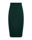 Front view of a green midi skirt crafted from 100% merino wool with a clean silhouette.