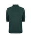 Front view of a green short-sleeve turtleneck jumper crafted from 100% merino wool