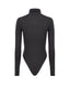 Soft grey merino knit bodysuit with long sleeves and high neck
