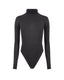 Soft grey merino knit bodysuit with long sleeves and high neck