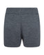 Grey merino wool-blend knitted shorts with ribbed waistband and front pockets by Roksolana, back view.