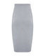Grey wool pencil skirt on a white background, back view