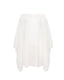 Full-length front view of model wearing ivory mohair wool-blend oversized poncho by Roksolana.