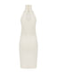 Back view of a merino wool blend midi dress with a smooth, sculpted shape and elegant finish.