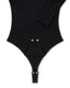 Detailed view of a Black merino bodysuit with long sleeves on a white background