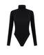 Black merino bodysuit with long sleeves on a white background