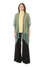 Model wearing a Green Wool Poncho 