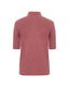 Pink merino wool mock neck short-sleeve jumper on a white background, back view