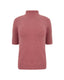 Pink merino wool mock neck short-sleeve jumper on a white background