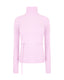 Close-up of side tie and hem on pink merino wool turtleneck jumper.