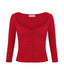 Red fitted merino wool cardigan with scoop neckline and button-down front by Roksolana.