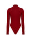 Soft back merino knit bodysuit with long sleeves and high neck, back view