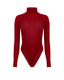 Soft red merino knit bodysuit with long sleeves and high neck