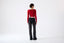 Roksolana knitwear – red cropped merino wool jumper styled with black mohair trousers, back view