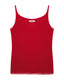 Red tank top with lace trim on a white background
