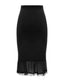 Back view of a black merino blend slip skirt with a soft, sheer hem finish