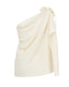 Ivory merino wool transformer blouse styled off the shoulder with a soft wrap silhouette, back view