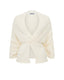 Ivory merino transformer blouse styled with a wrap and belt for a defined silhouette