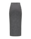 Back view of a grey ribbed merino wool midi skirt
