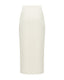 Back view of an ivory ribbed merino wool midi skirt