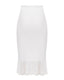 Back view of a white merino blend slip skirt with a soft, sheer hem finish