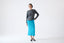 Model wearing Turquoise Ribbed Wool Midi Skirt by Roksolana.