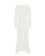 Ivory merino-alpaca long-sleeve knitted dress with flared hem by Roksolana, back view.