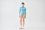 Model wearing a sky blue merino wool turtleneck bodysuit